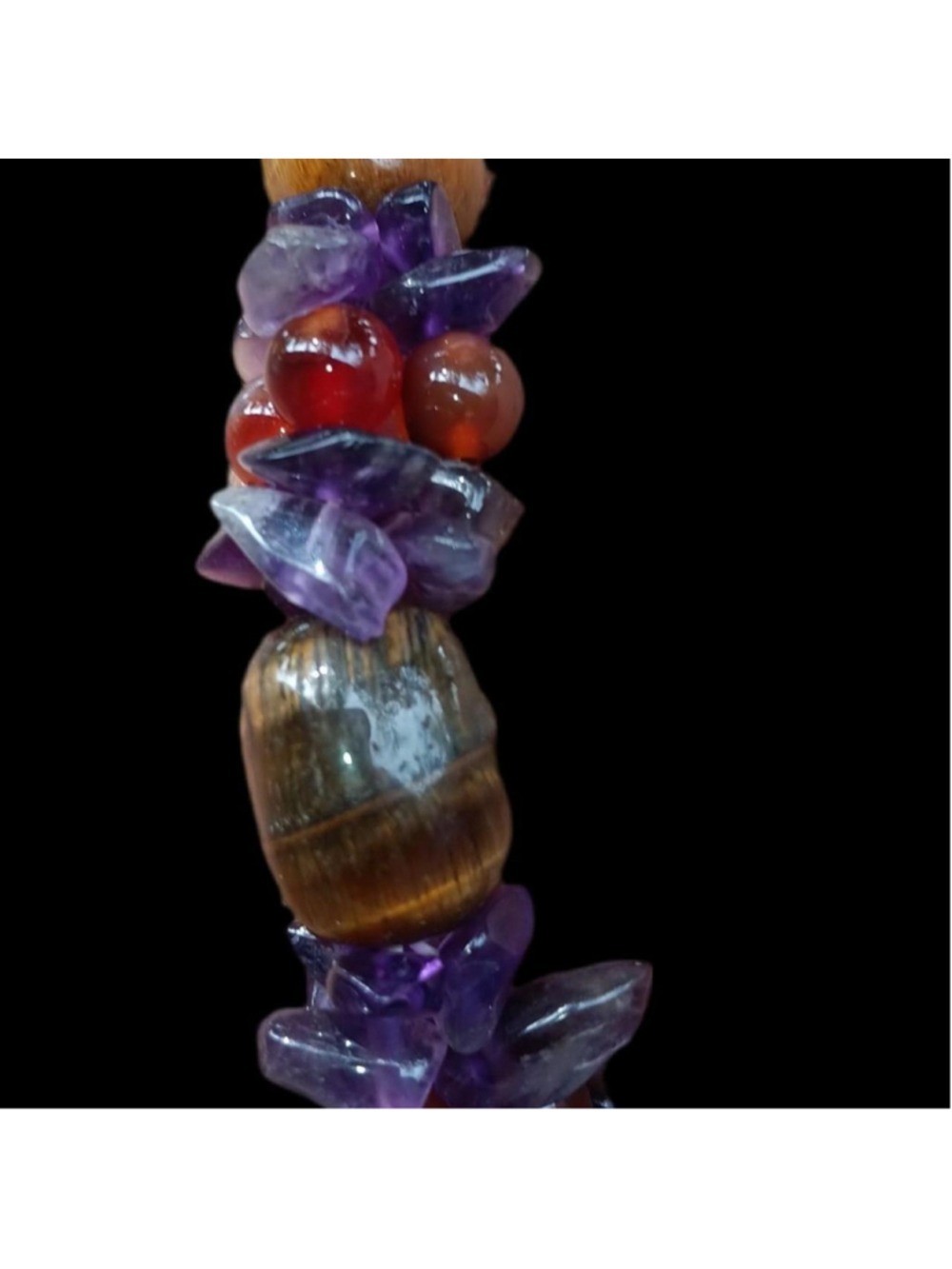 Purple amethyst and tiger's eye stretchy bracelet. #crystaljewelry